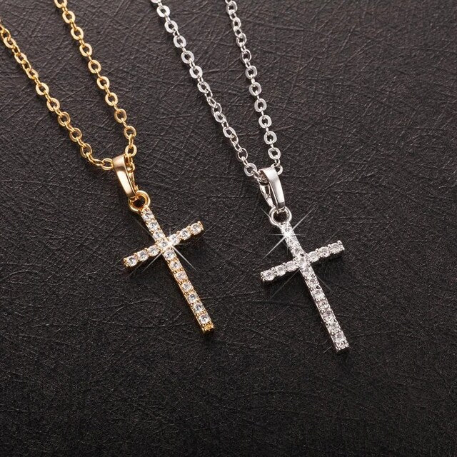 Silver/Gold women's iced out cross pendant w/ chain